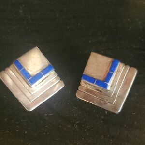 Geometric Silver and Blue Earrings